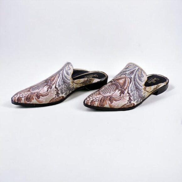 Shellys London Cantara Tapestry Mules Floral Tan Gray US 7.5 EU 38 #661